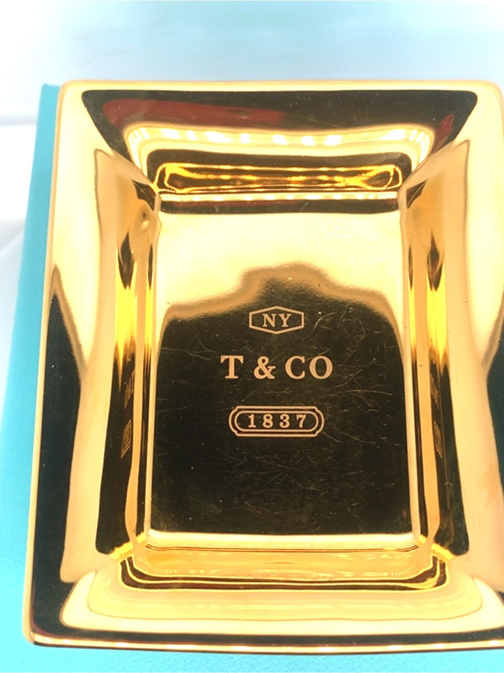 Tiffany & Co. Gold Ceramic Decorative Jewelry Trinket Tray
